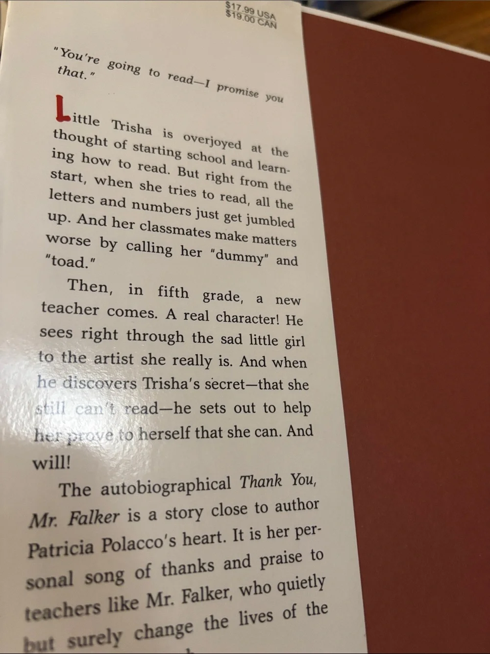 Thank You, Mr. Falker written and illustrated by Patricia Polacco.